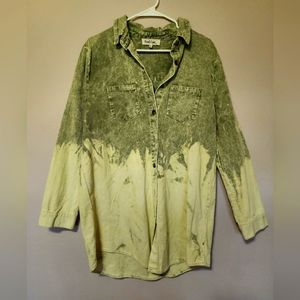 NanaMacs Olive Drab Acid Wash Corduroy Button Up Dress